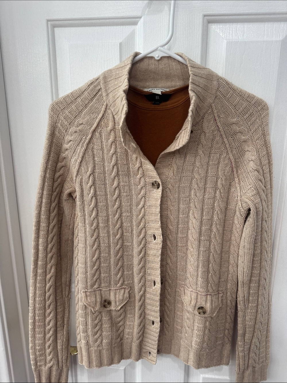 Beige Cable-Knit Women’s Cardigan Sweater